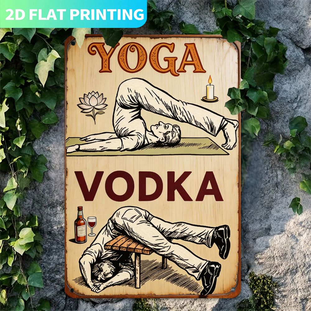 Home Gym Yoga - Vintage-Metallschild, Einzelplatte, Yoga und Wodka: 7,8
