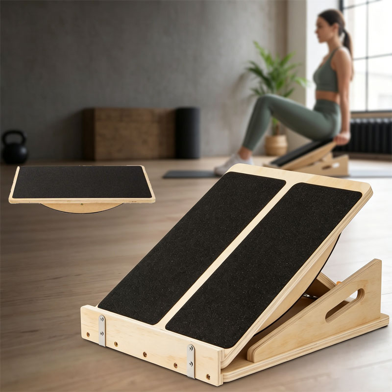 Home Gym Routine - 2-in-1 Holz-Balanceboard & Wadenstrecker-Schrägbrett, verstellbare Winkel,