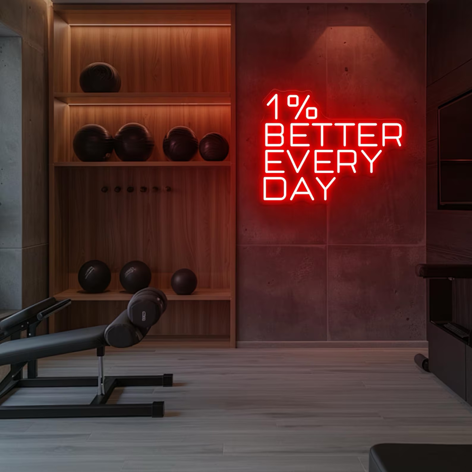 Home Gym Neon Sign - 1% Besser Jeden Tag Neonschild, Gym
